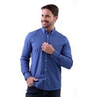 Enorsia Men's Slim Fit Long Sleeve Solid Oxford Shirt in Blue | Size: Large