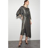 Monsoon Women's Mila Drape Metallic Jersey Midi Dress Gold | Size: 14