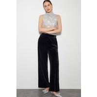 Monsoon Women's Vora Velvet Wide Leg Trousers Black | Size: 22