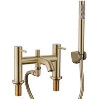 Nes Home Brushed Brass Alice Modern Designer Deck Mounted Bath Shower Mixer Tap with Handheld Kit in Gold