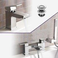 Nes Home Chrome Bathroom Basin Mixer Tap Bath Shower Mixer Tap & Waste in Silver
