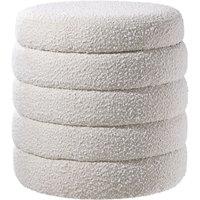 Beige Upholstered Round Storage Ottoman for Bedroom Living Room and Makeup Room