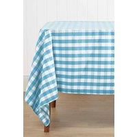 Homescapes Block Check Cotton Gingham Tablecloth, 137cm x 178cm in Blue | Size: 137 cm x 178 cm