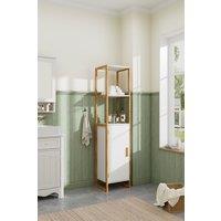 H&O Direct 4-Tier Single-door Tall Bathroom Storage Cabinet with L-shaped Corner Brace in White