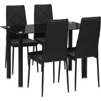 HOMCOM Dining Table & Chairs Set 4 with Padded Seat & Tempered Glass in Black