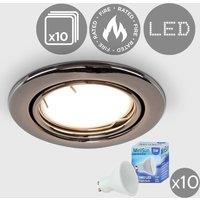 ValueLights Downlight Tiltable Fire Rated Ceiling Light Fitting 10 Pack With Cool White Bulbs in Black