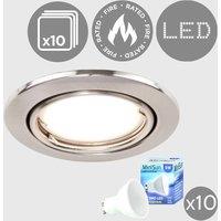 ValueLights Downlight Tiltable Fire Rated Ceiling Light Fitting 10 Pack With Cool White Bulbs in Silver
