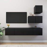4 Piece TV Cabinet Set Black Engineered Wood