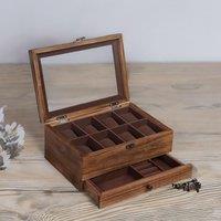 FURNOS 8 Slot Wooden Watch Lockable Box Rustic in Walnut | Size: Small