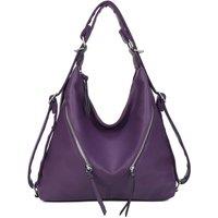 Fontanella Fashion Women's Mim PU Leather Hobo Shoulder Bag Convertible Backpack in Purple