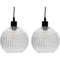 First Choice Lighting Set of 2 Betchley - Clear Ribbed Glass Globe Easy Fit Pendant Shades