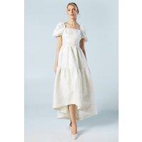 Oasis Women's Tiered Puff Sleeve Jacquard Wedding Dress in Ecru | Size: 12