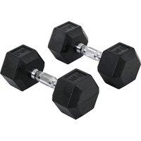 HOMCOM Hexagonal Dumbbells Kit Weight Lifting Exercise for Home Fitness 2x10kg in Black | Size: Standard