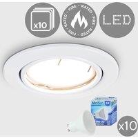 ValueLights Downlight Tiltable Fire Rated Ceiling Light Fitting 10 Pack With Warm White Bulbs