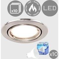 ValueLights Downlight Tiltable Fire Rated Ceiling Light Fitting 10 Pack With Warm White Bulbs in Silver
