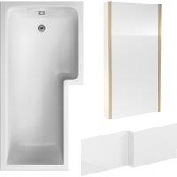 Balterley L Shape 1700x850 Shower Bath Set - Panel & Brass Return Screen RH in White