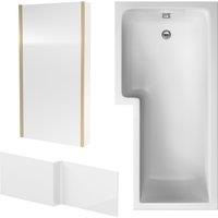 Balterley L Shape 1700x850 Shower Bath Set - Panel & Brass Return Screen LH in White