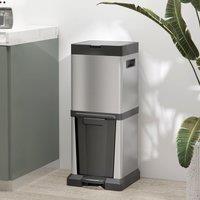 HOMCOM 20+14L Kitchen Double Bin for Recycling & Waste Vertical Pedal Bin in Silver