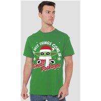 Star Wars Men's The Mandalorian Grogu Christmas Snowflakes T-Shirt Green | Size: 2XL