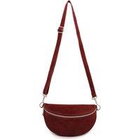 Kitise Women's Classic Design Bum Bag Style Italian Pouch Suede Leather Crossbody Sling Bag in Burgundy