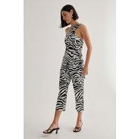 NastyGal Women's Zebra Print Tailored Capri Trouser in Mono | Size: 6