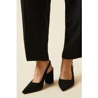 Dorothy Perkins Women's Wide Fit Ellens Pointed High Block Heel Slingback Court Shoes in Natural Black | Size: 4