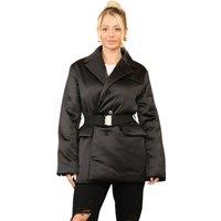 ELAINA FASHION Women's Luxury Black Puffer Jacket with a Belt | Size: 12