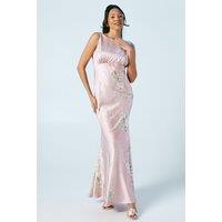 Trailing Blossom Printed Satin Cowl Back Bridesmaid Dress