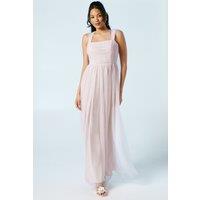 Square Neck Mesh Maxi Bridesmaid Dress
