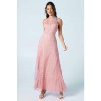 Oasis Women's Delicate Lace Apron Neck Maxi Bridesmaid Dress in Blush | Size: 12