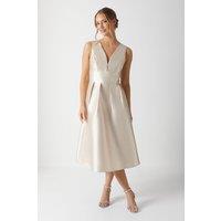 Coast Women's Plunge Neck Structured Twill Midi Bridesmaid Dress in Champagne | Size: 8