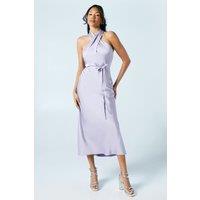 Oasis Women's Cross Front Halterneck Bridesmaid Dress in Lavender | Size: 16