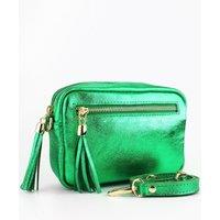 Sarta Women's Fleur Italian Leather Small Crossbody Bag - Green, Metallic in Green
