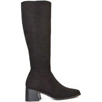XY London Women's 'Ruby' Square Toe Zip Up Knee High Calf Boots With Low Heel in Jet Black | Size: 4