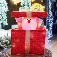 Shatchi Christmas Santa Pup-up Lighted LED Gift Box 32cm in Red