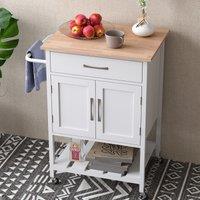 Costway Rolling Kitchen Island Mobile Serving Cart with Drawer & 2 Door Storage Cabinet in White