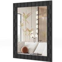 Gymax Wall Mirror Decorative Bathroom Mirror 80 x 60 CM Rubber Wooden Frame in Black