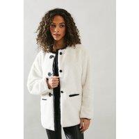 PU Detail Faux Fur Jacket