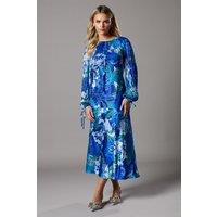 Coast Women's Petite Panelled Tie Detail Midi Dress in Blue | Size: 8