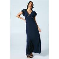 Coast Women's Trim Detail V Neck Flutter Sleeve Bridesmaid Dress in Navy | Size: 10