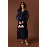 Oasis Women's Plain Ruffle Detail Shirred Waist Midaxi Dress in Navy | Size: 12