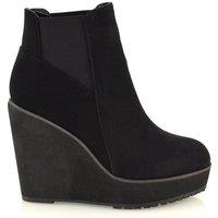 XY London Women's 'Roweena' High Wedge Heel Platform Ankle Boots in Jet Black | Size: 3