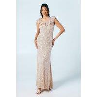 Flutter Neckline Sequin Bridesmaid Maxi Dress