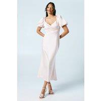 Oasis Women's Puff Sleeve Satin Wrap Top Bridesmaid Dress in Blush | Size: 8