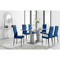 FurnitureboxUK Imperia 6 Grey Dining Table & 6 Velvet Milan Black Leg Chairs in Navy