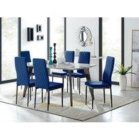 FurnitureboxUK Andria Marble Effect Dining Table With Black Legs & 6 Milan Velvet Black Leg Chairs in Navy