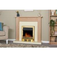 Adam Fires & Fireplaces Southwold Fireplace in Oak & Cream with Blenheim Electric Fire in Brass, 43 Inch in Metallic Gold