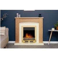Adam Fires & Fireplaces Chilton Fireplace in Oak & Cream with Blenheim Electric Fire in Brass, 39 Inch in Metallic Gold