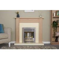 Adam Fires & Fireplaces Southwold Fireplace in Oak & Cream with Helios Electric Fire in Brushed Steel, 43 Inch in Grey