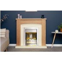 Adam Fires & Fireplaces Chilton Fireplace in Oak & Cream with Helios Electric Fire in Brushed Steel, 39 Inch in Grey